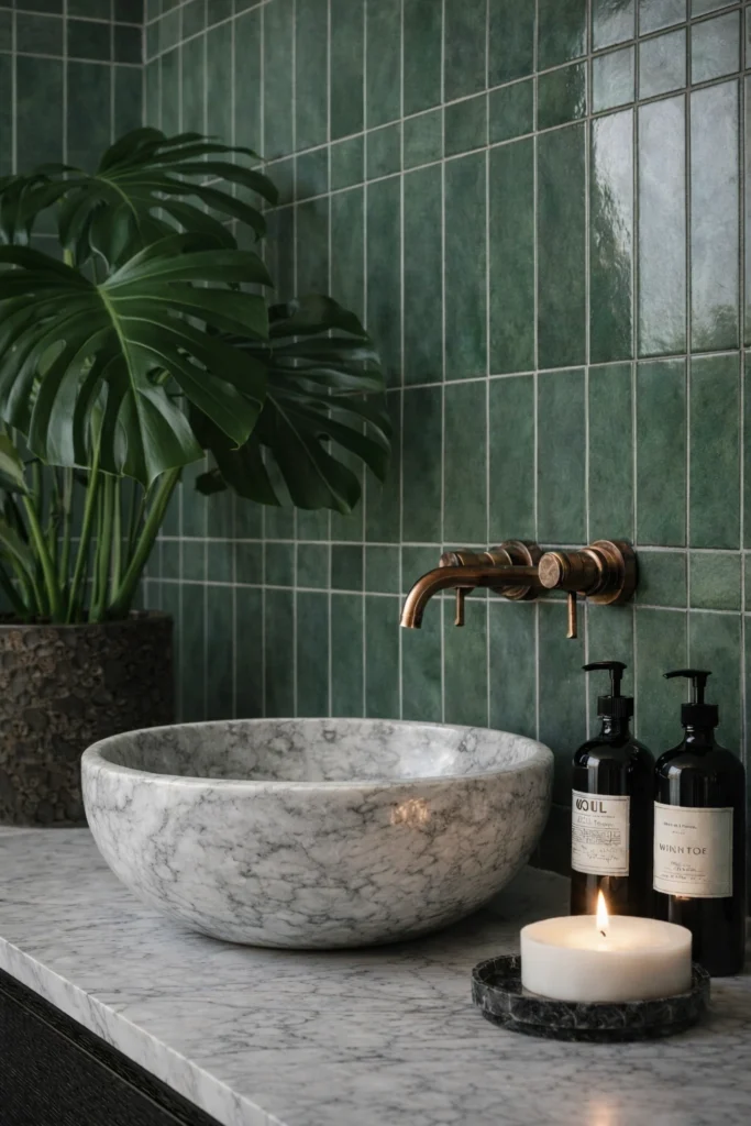 Green bathroom tiles installed by Wellington's best tilers Splashback Kings